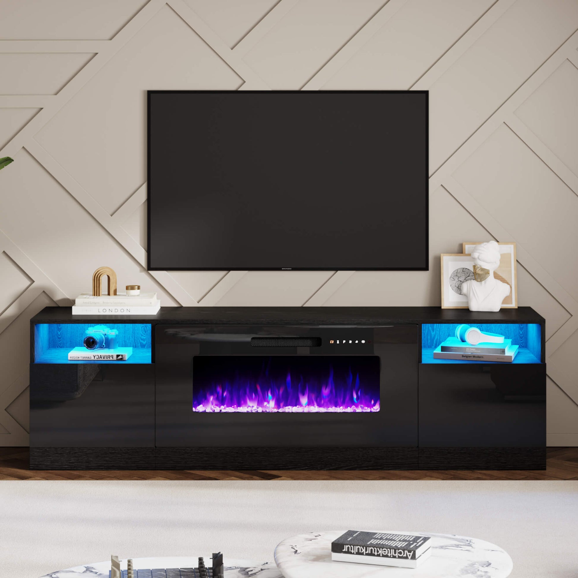 Portal 70" Fireplace TV Stand Amerlife Black
