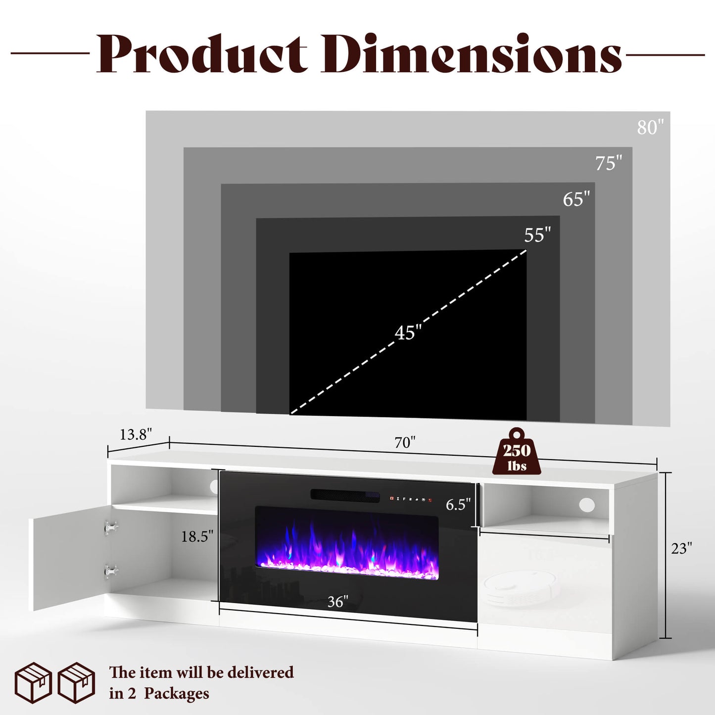 Portal 70" Fireplace TV Stand Amerlife White&Black