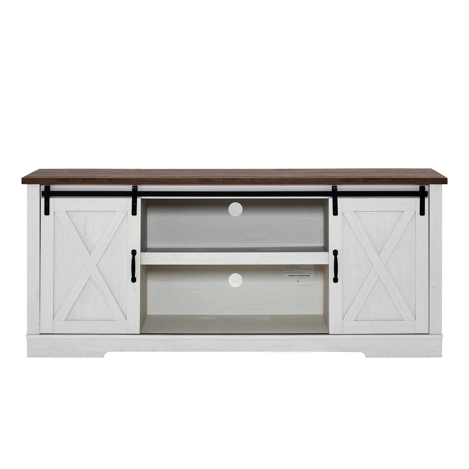 AMERLIFE Sawyer 66 TV Stand Farmhouse Sliding Barn Door Entertainment Center Dark Oak