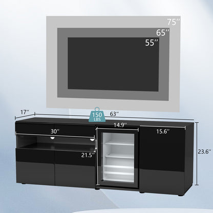 Kelvin 63" TV Stand with 22 Can Fridge - Black