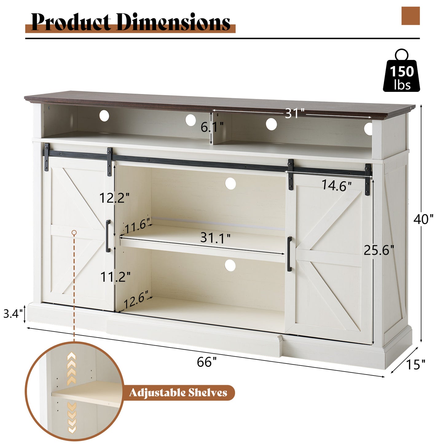 Buck 66" Farmhouse TV Stand - Antique White