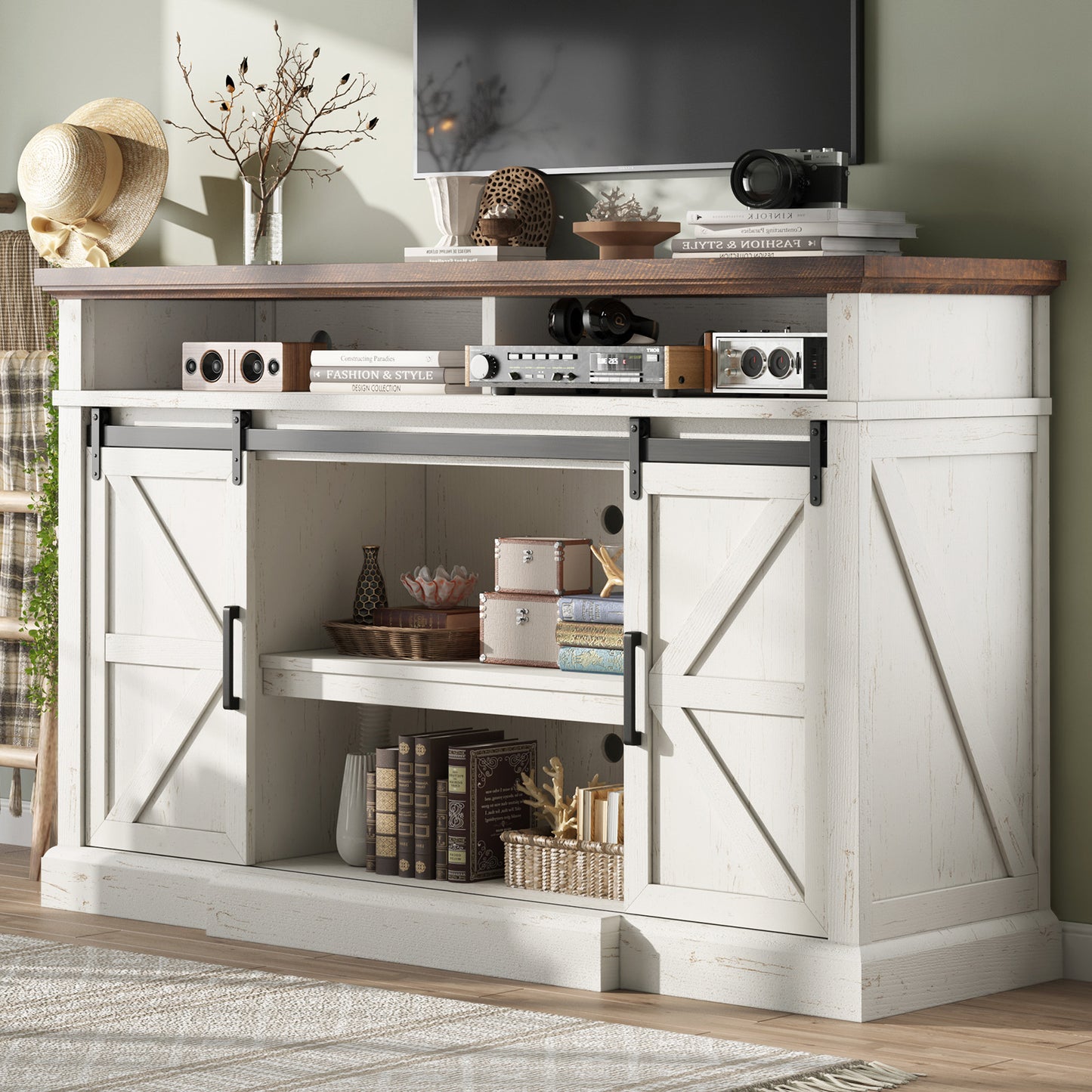 Buck 66" Farmhouse TV Stand - Antique White