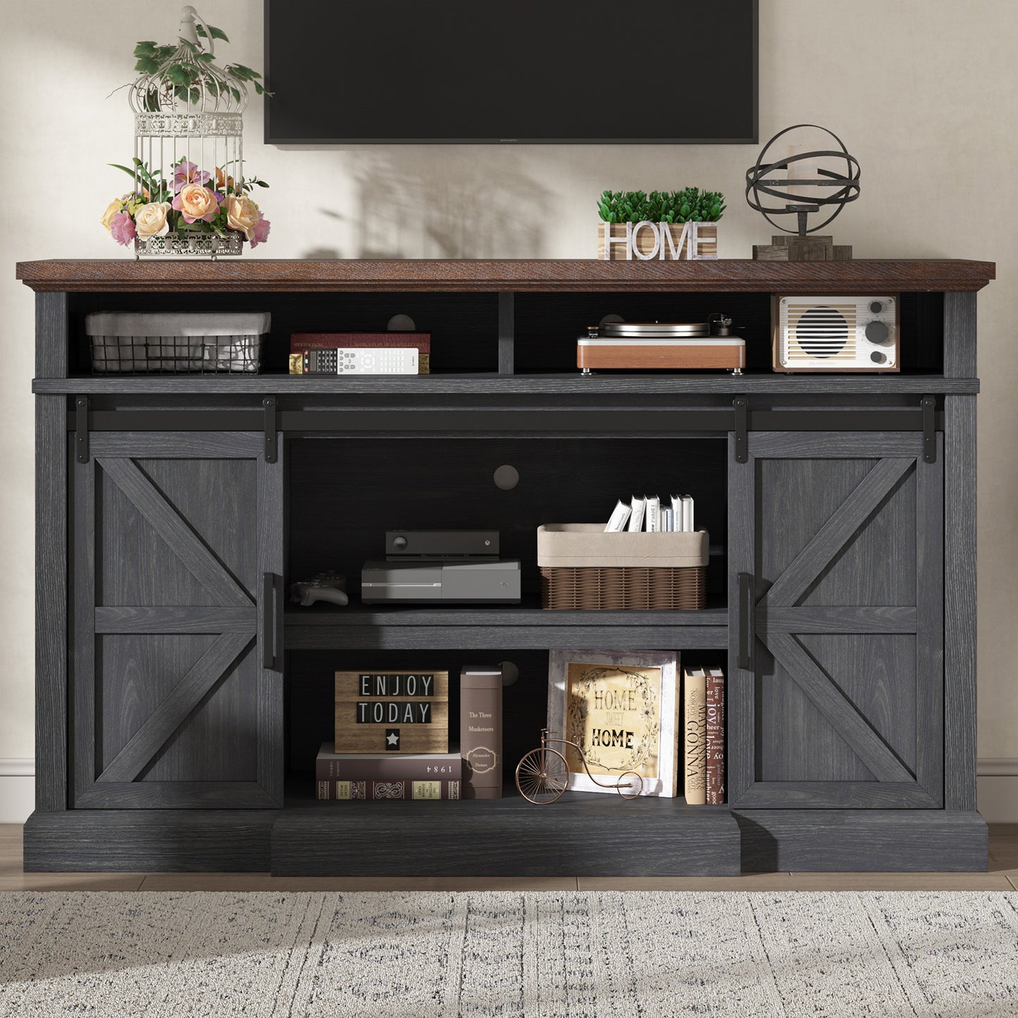 Buck 66" Farmhouse TV Stand - Dark Gray