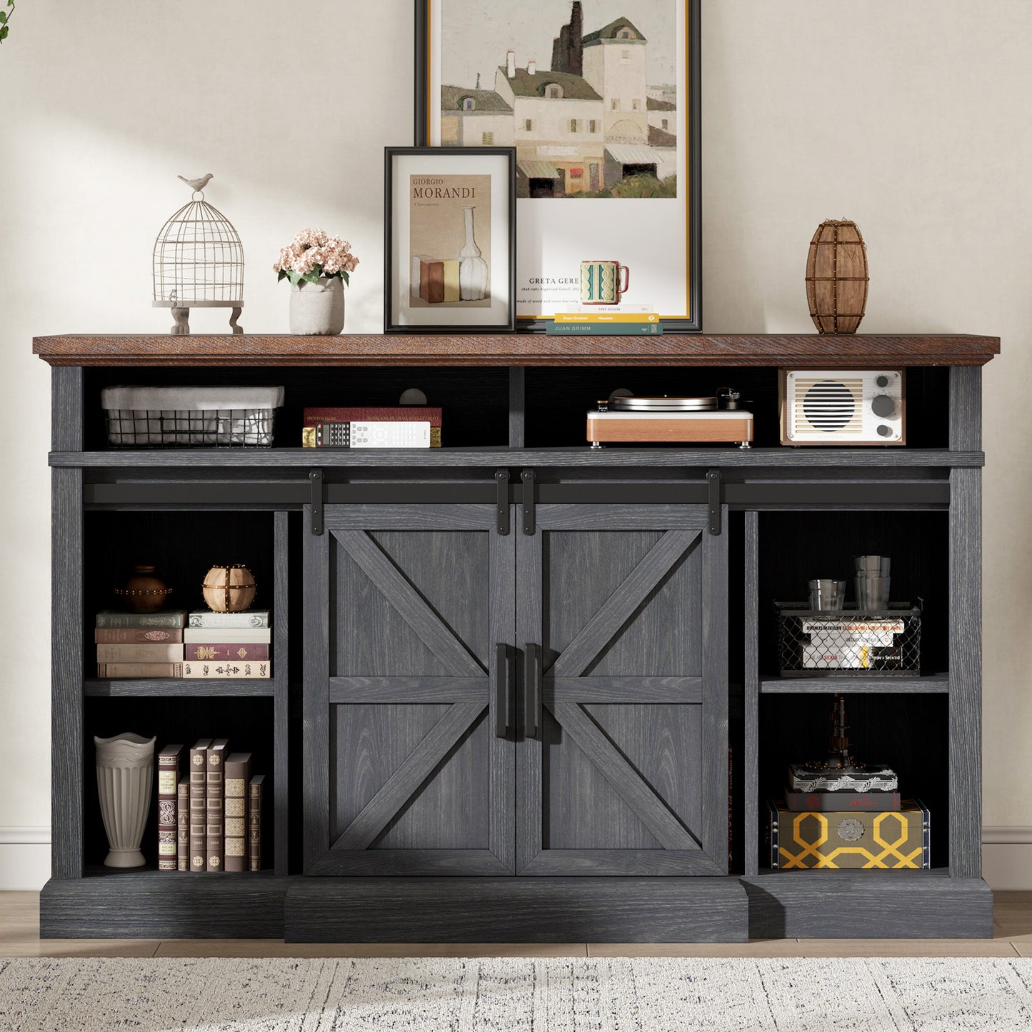 Buck 66" Farmhouse TV Stand - Dark Gray