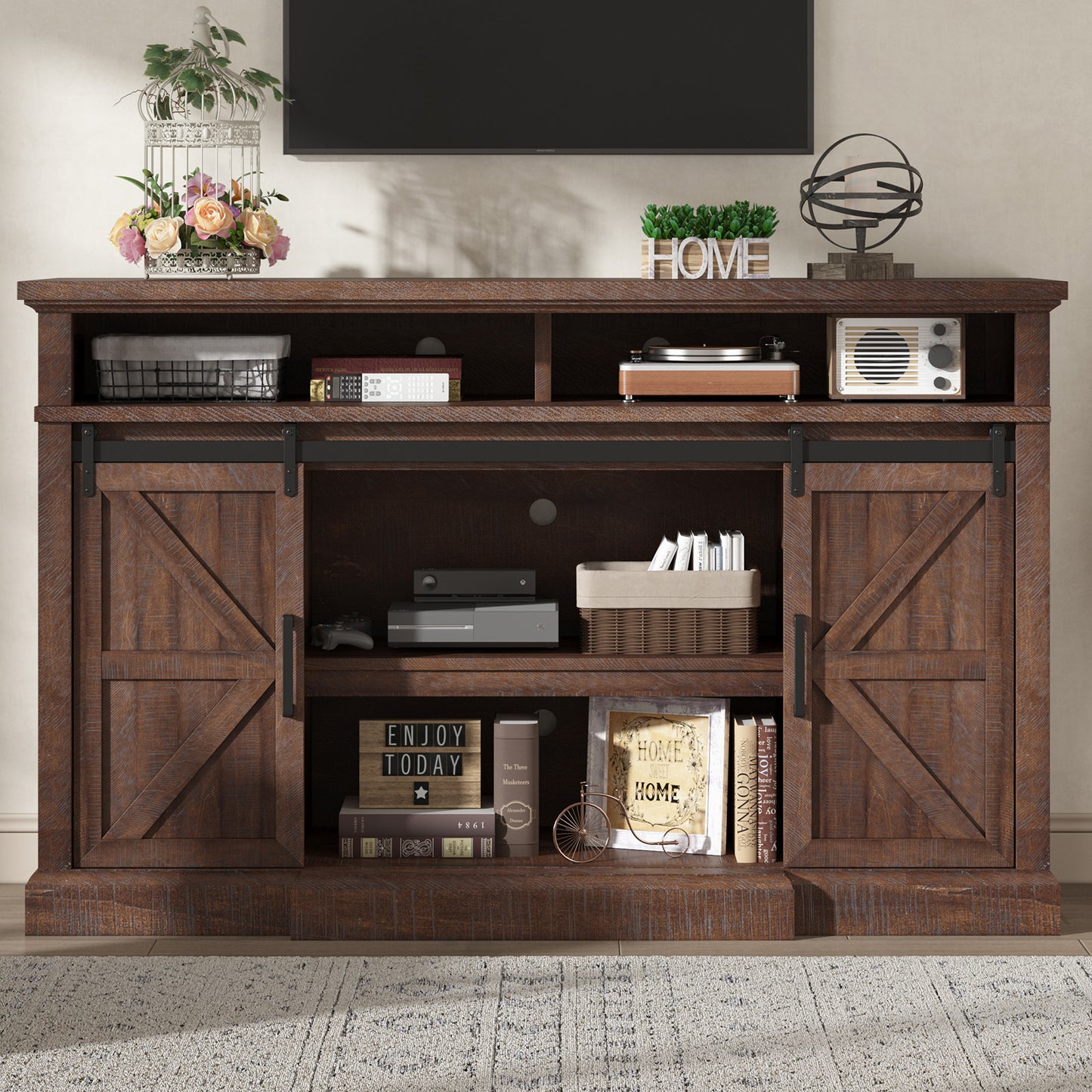 Buck 66" Farmhouse TV Stand - Sawdust Brown