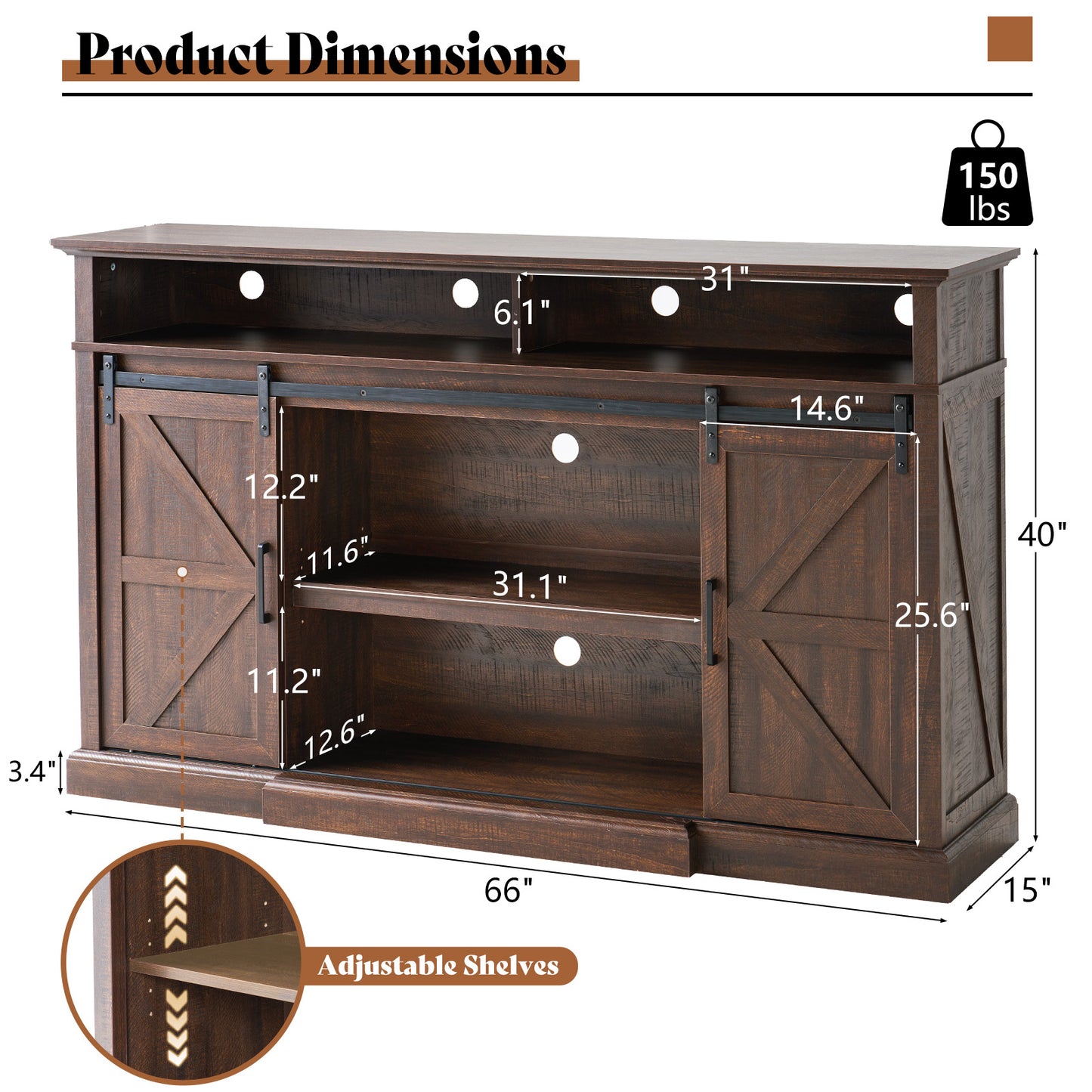 Buck 66" Farmhouse TV Stand - Sawdust Brown