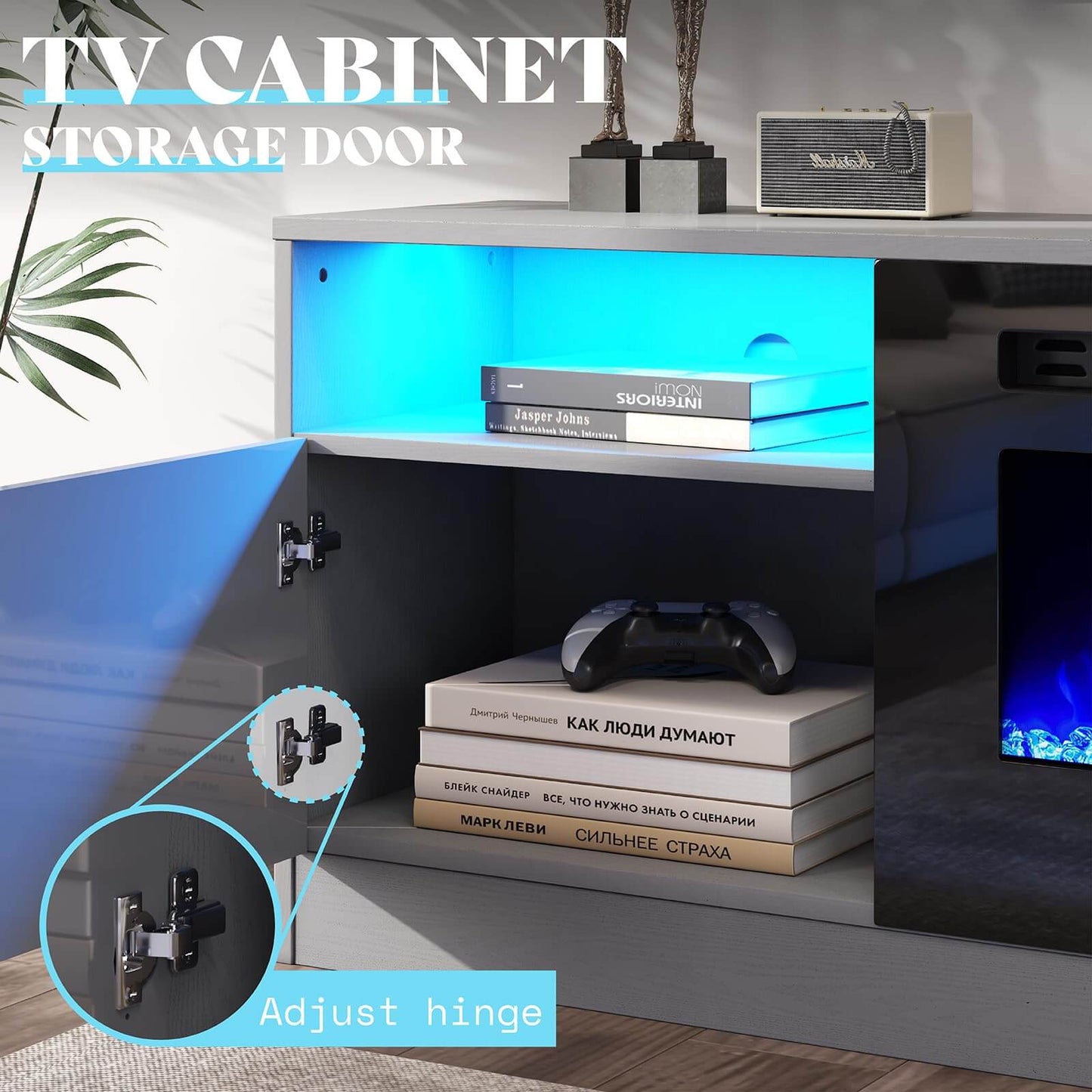 Lumina High Gloss Fireplace TV Stand Set Amerlife 70" / Grey