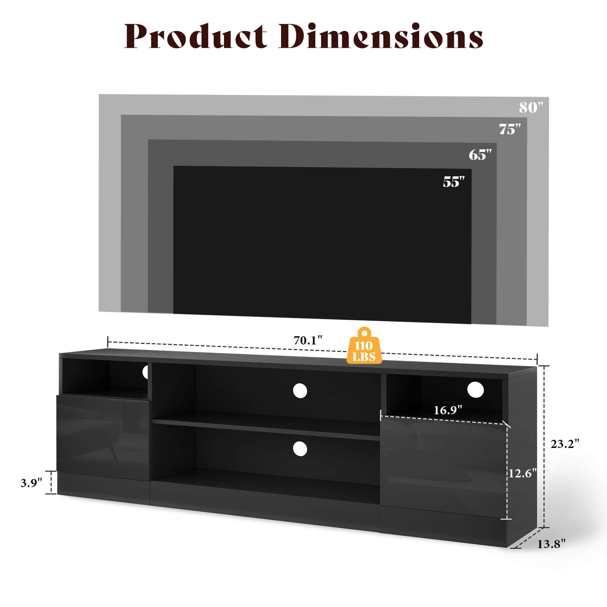 Lumis 70" TV Stand Amerlife Black