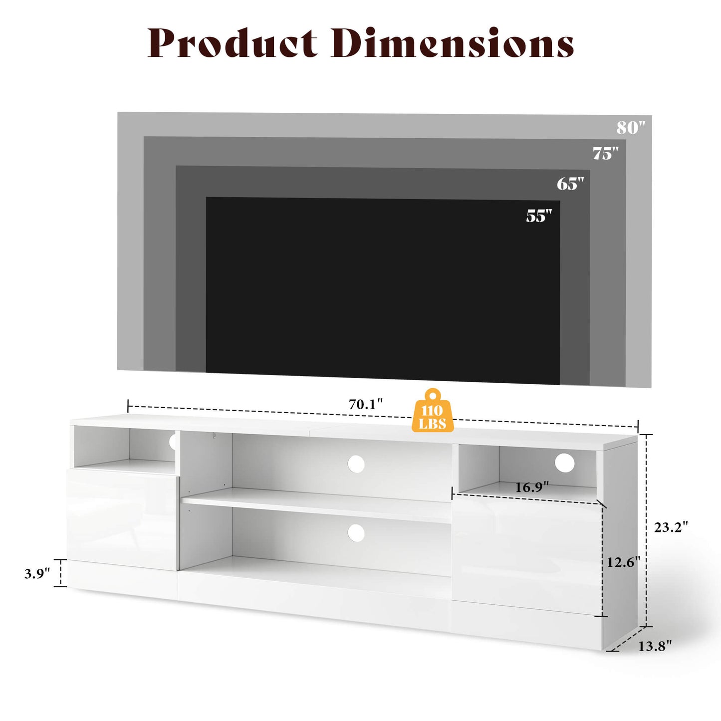 Lumis 70" TV Stand Amerlife White