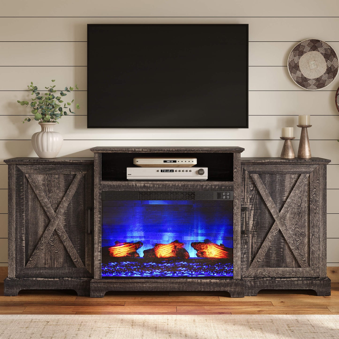 Vista Extra-Wide Fireplace TV Stand Amerlife 70" / Rustic Black