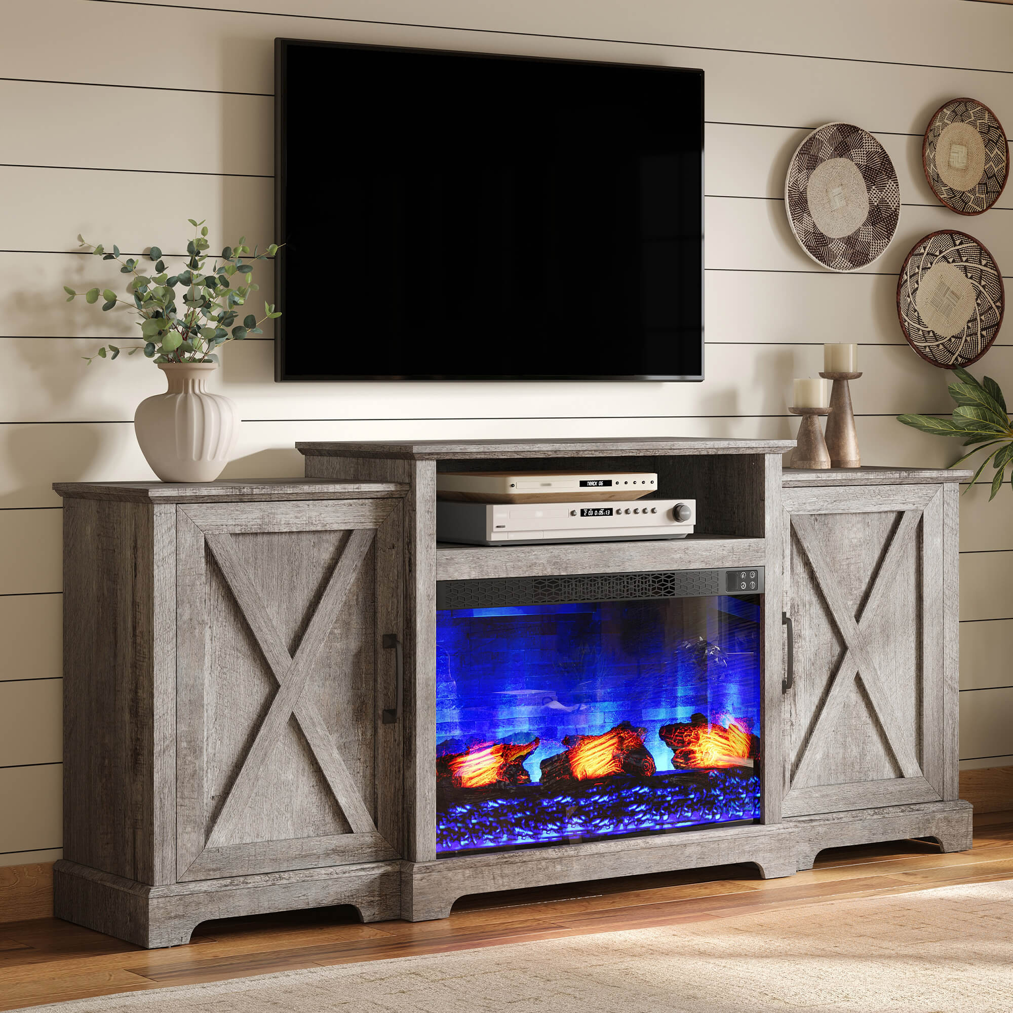 Vista Extra-Wide Fireplace TV Stand with Electric Fireplace, Media