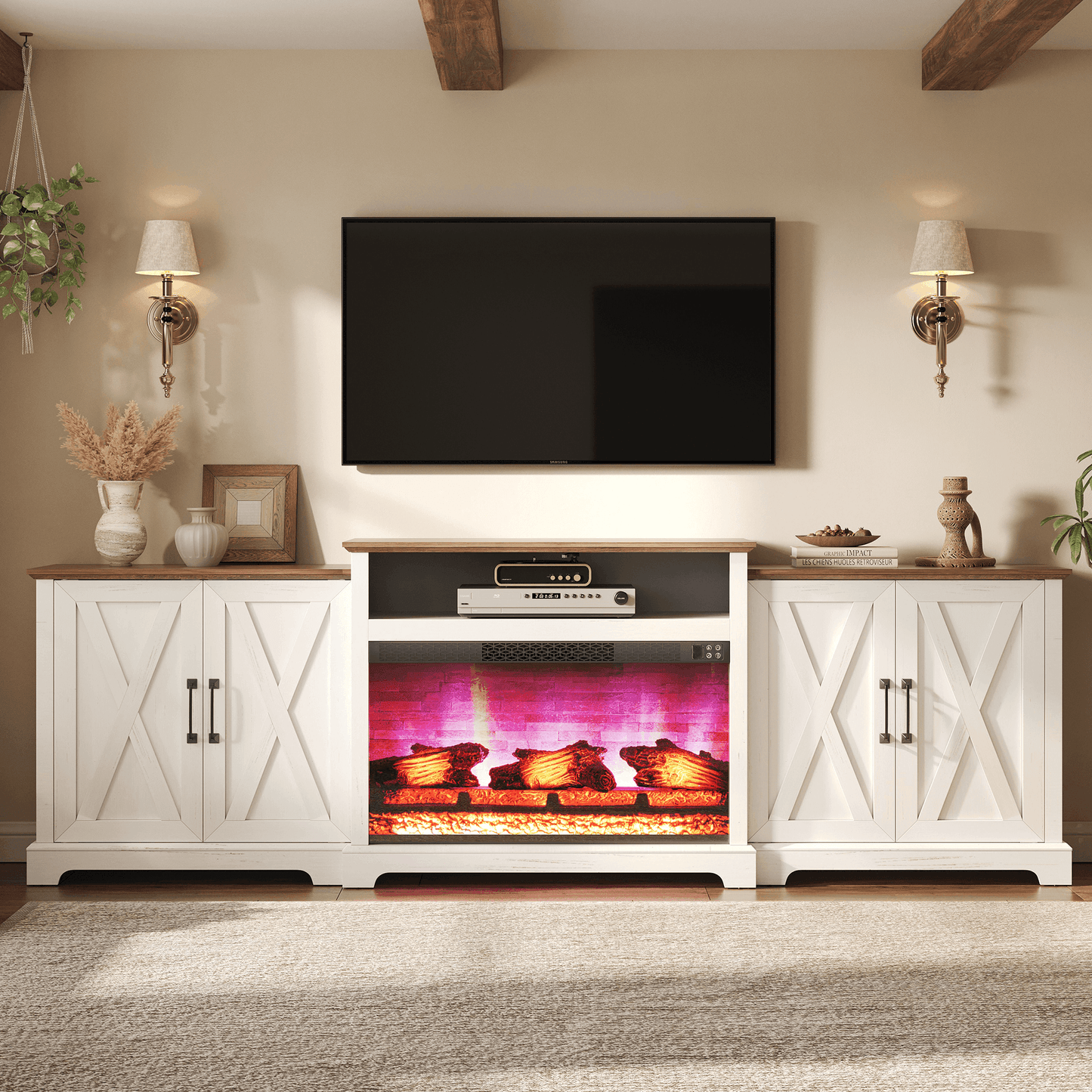 Vista Extra-Wide Fireplace TV Stand Amerlife 97" / White