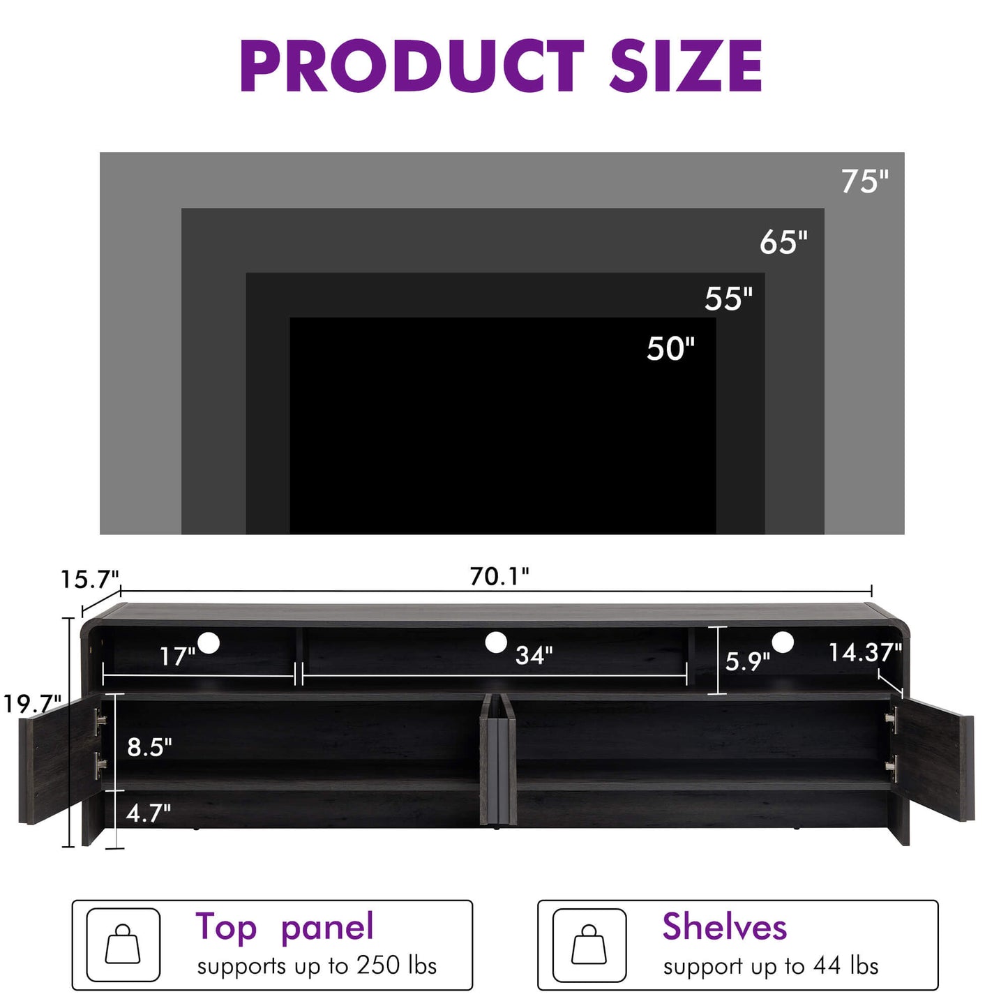 Lignara Modern Fluted 70" TV Stand -Black