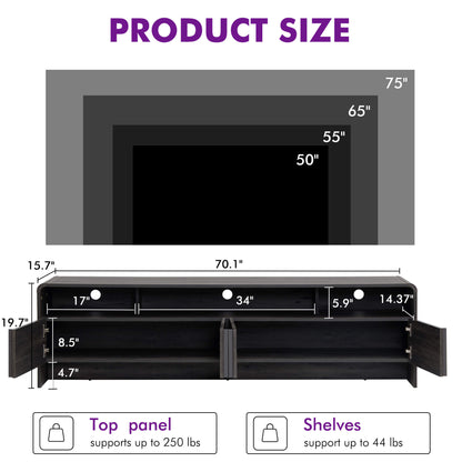 Lignara Modern Fluted 70" TV Stand -Black