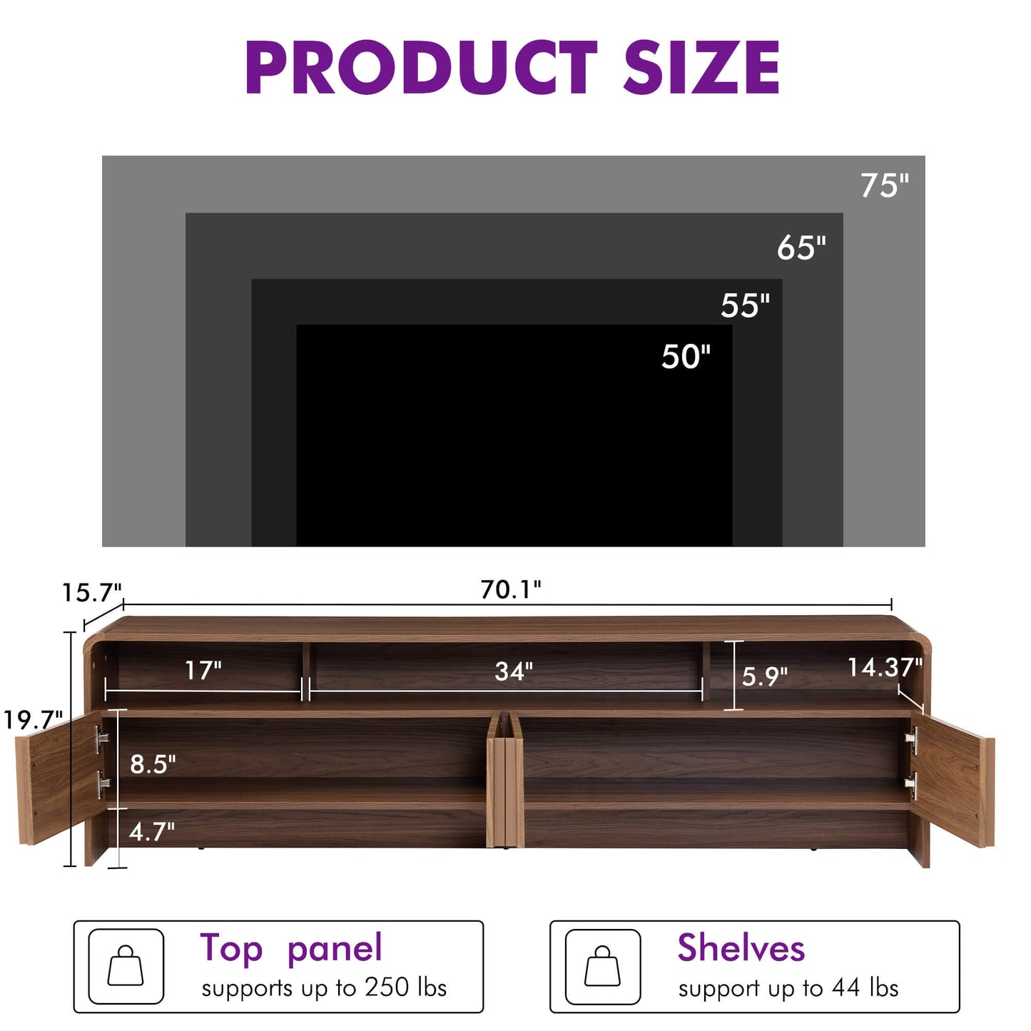 Lignara Modern Fluted 70" TV Stand -Brown