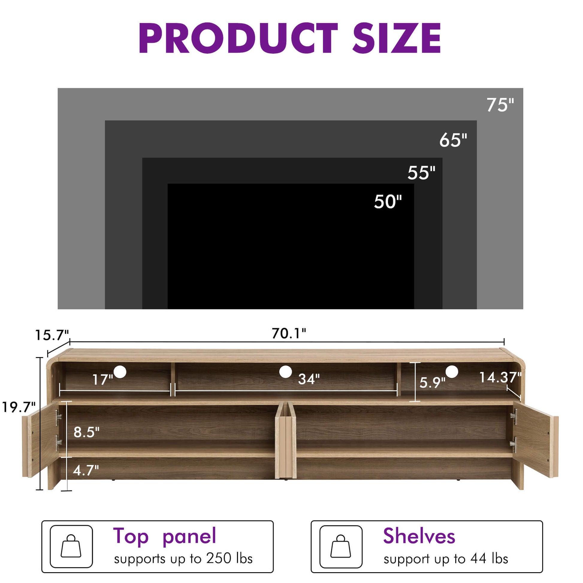 Lignara Modern Fluted 70" TV Stand -NaturalOak