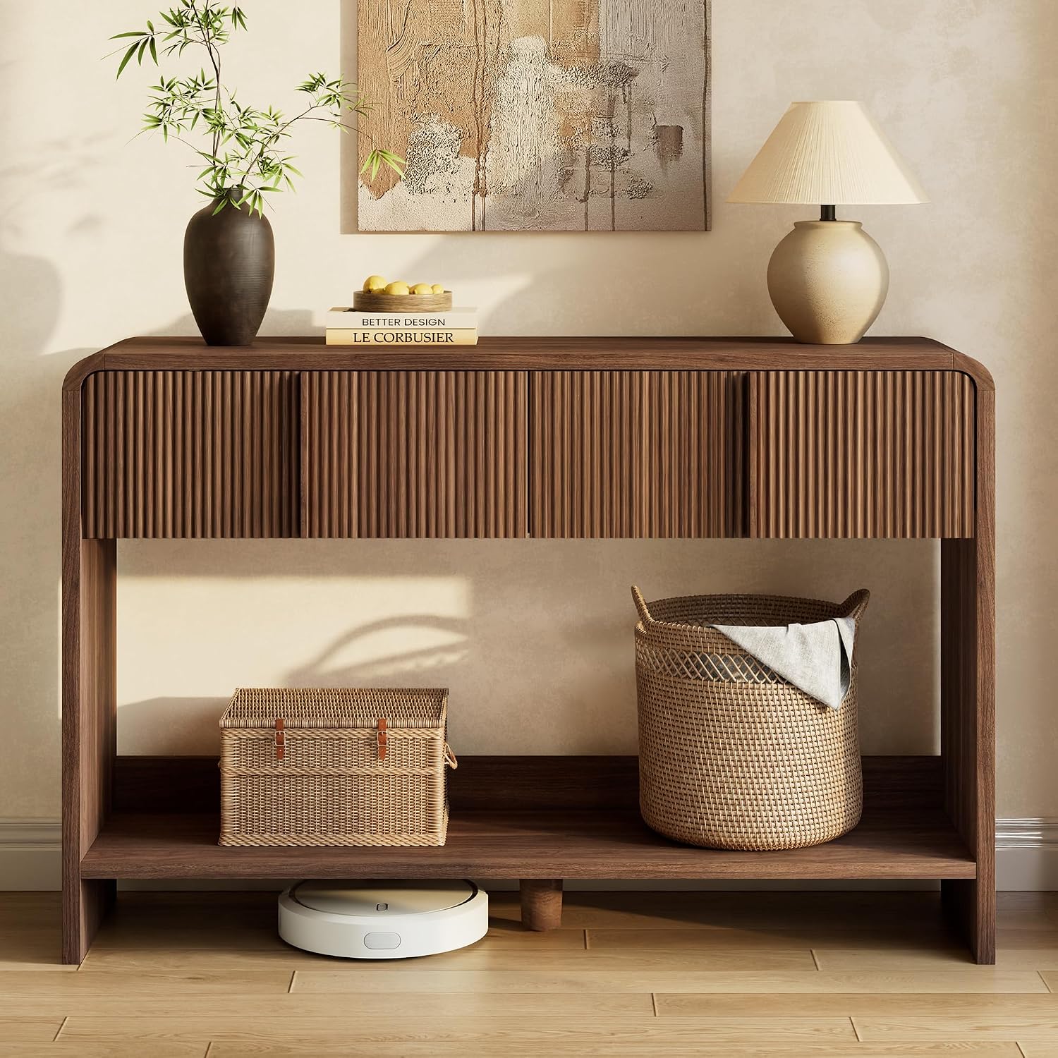 Curvia Wooden Console Table Amerlife Flat Panel / 45" / Brown