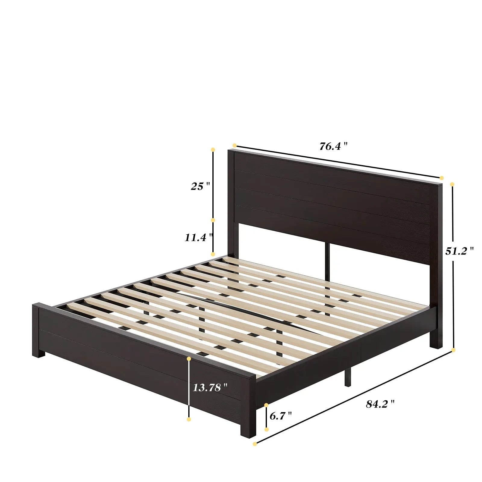 Solid Wood Platform Bed Rustic Bed Frame with 51.2 Tall Headboard Queen Rustic White