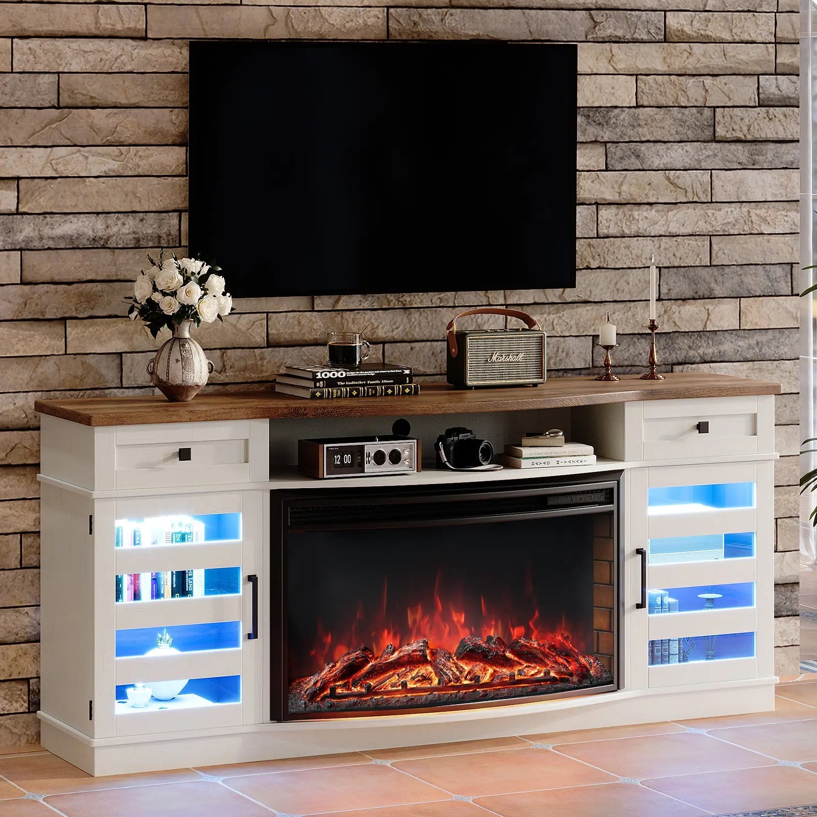 Travis 70" Fireplace TV Stand - Barnwood White