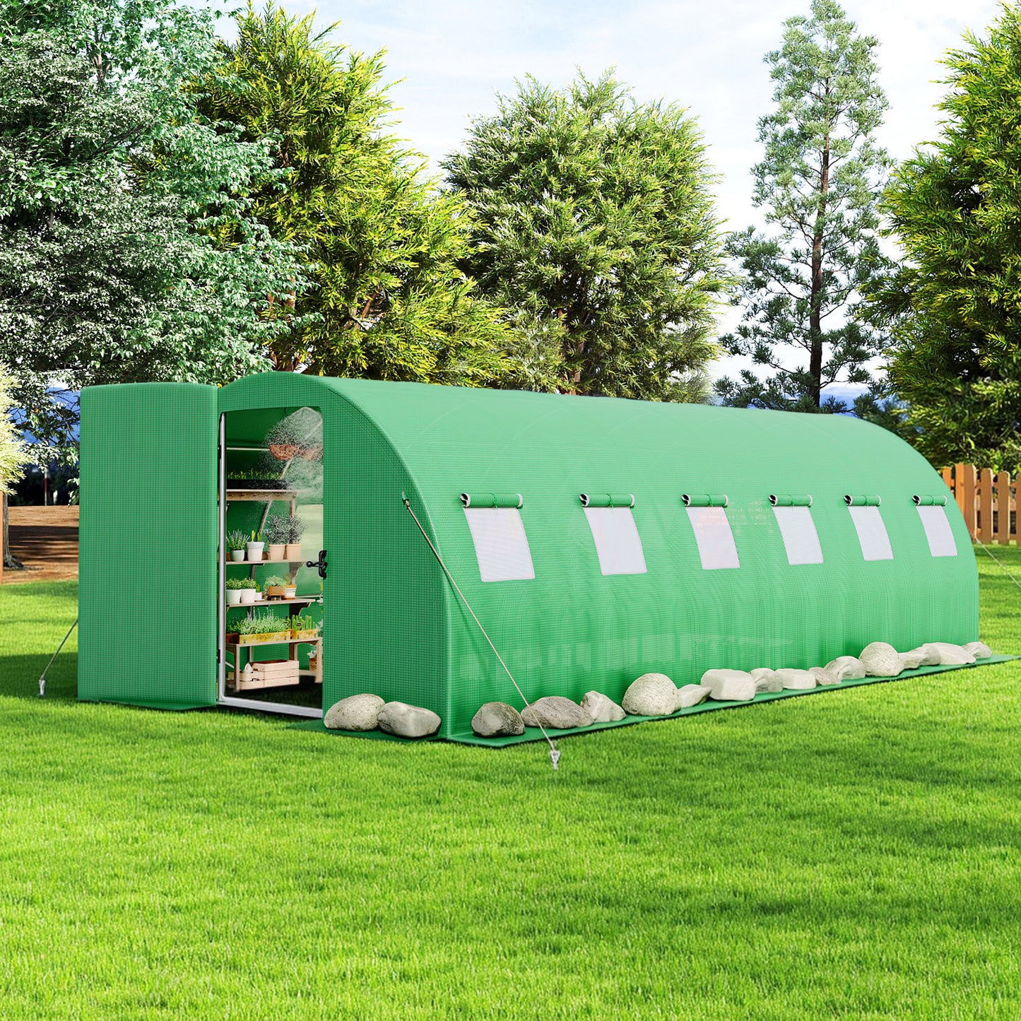 Pro Walk-In Greenhouse with Sprinkler System-20x10 FT-Green