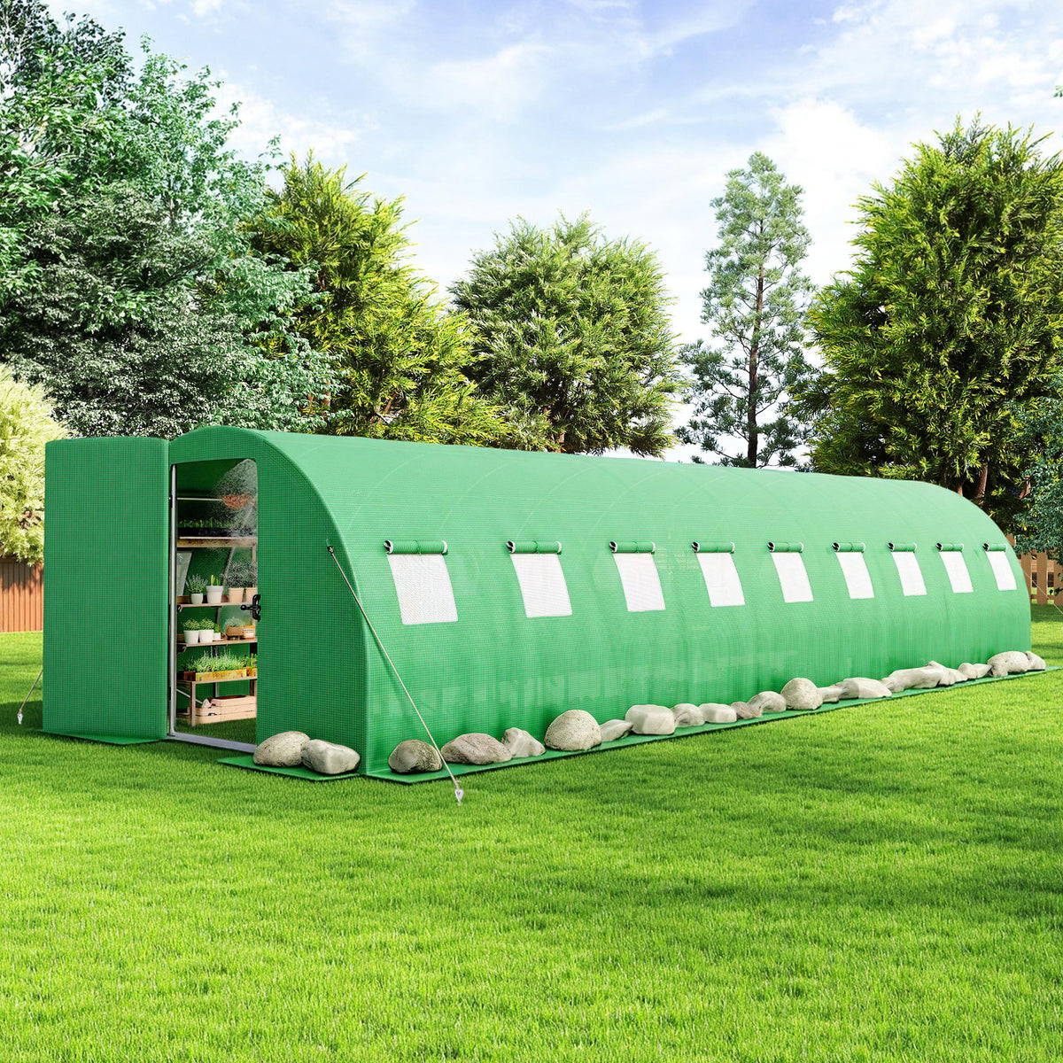 Pro Walk-In Greenhouse with Sprinkler System-30x10 FT-Green
