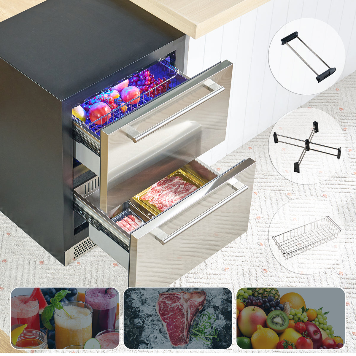 Chillbar Undercounter Drawer Refrigerator-24 Inch - 24 Inch - Dual Zone Mini Fridge