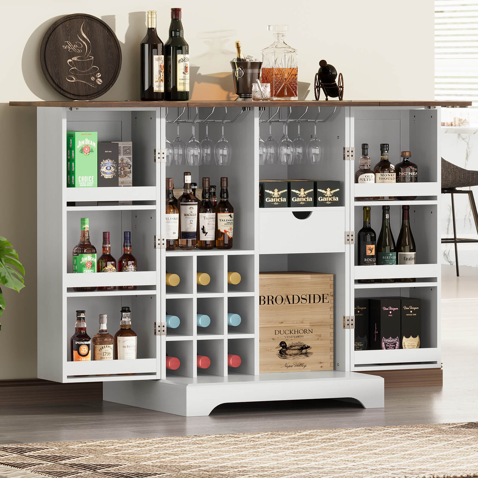 Haven 61" Foldable Wine Cabinet - White & Barnwood