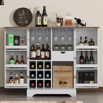 Haven 61" Foldable Wine Cabinet - White & Barnwood