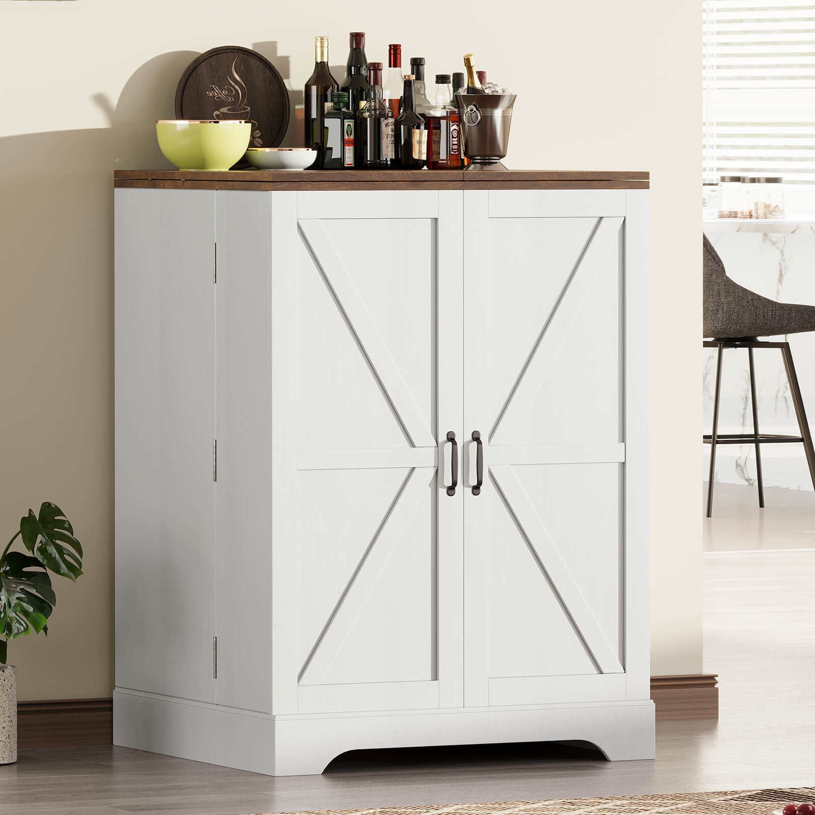 Haven 61" Foldable Wine Cabinet - White & Barnwood