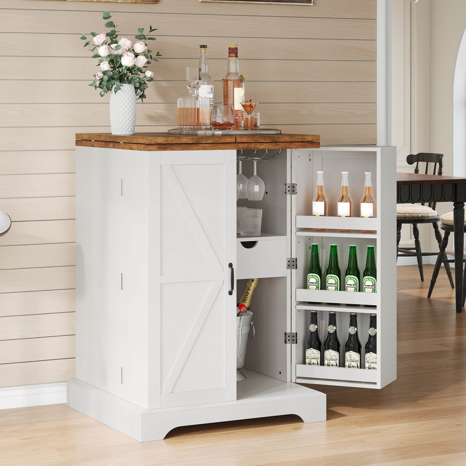 Haven 61" Foldable Wine Cabinet - White & Barnwood