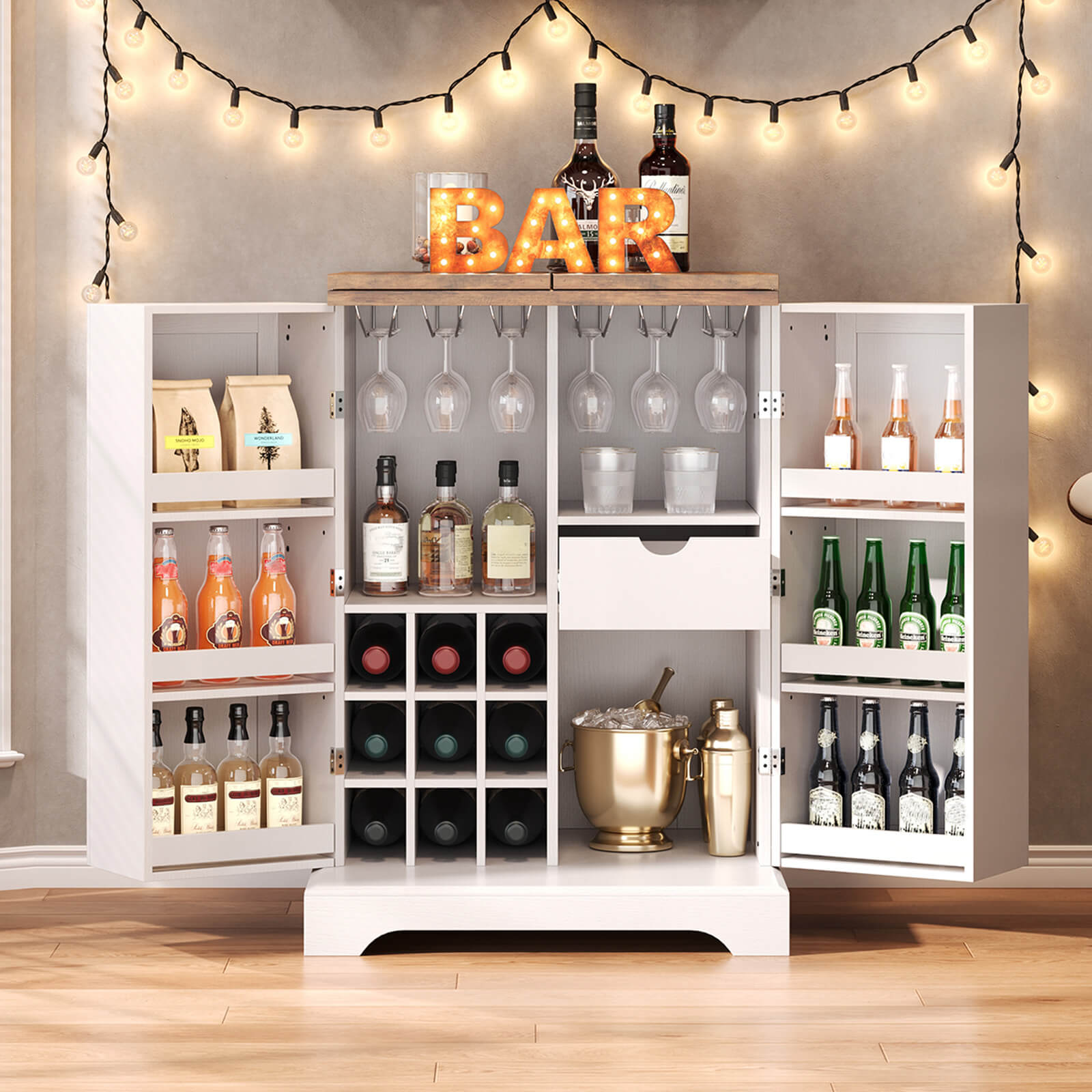 Haven 61" Foldable Wine Cabinet - White & Barnwood