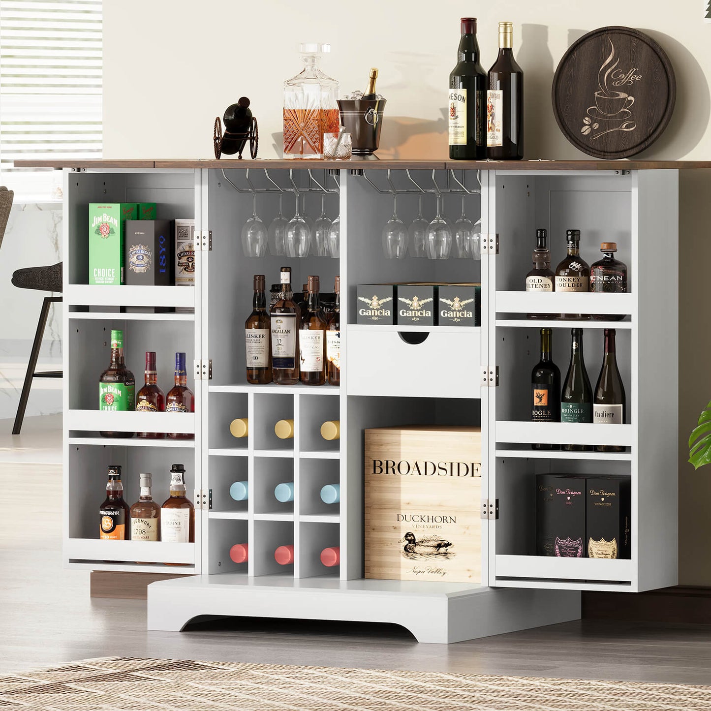 Haven 61" Foldable Wine Cabinet - White & Barnwood