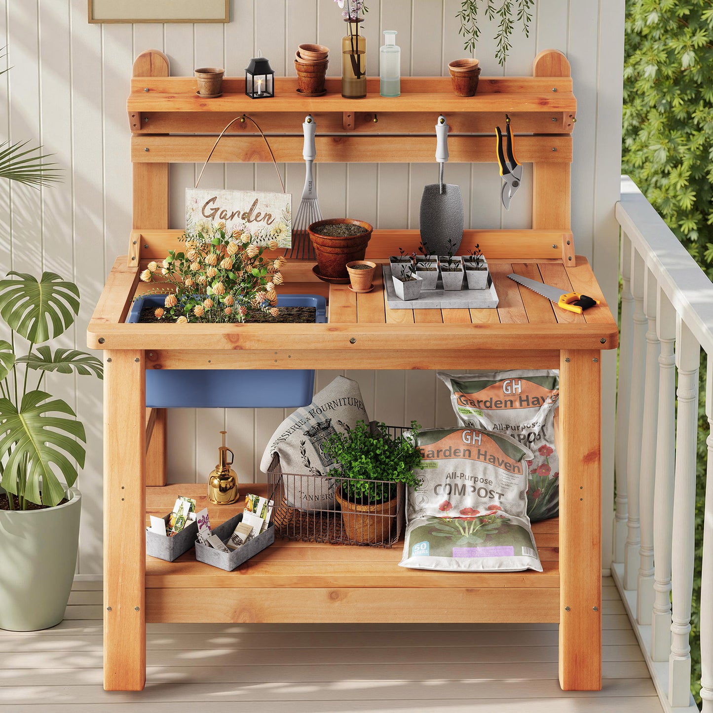 Coop Outdoor Potting Bench Amerlife - Natural Wood