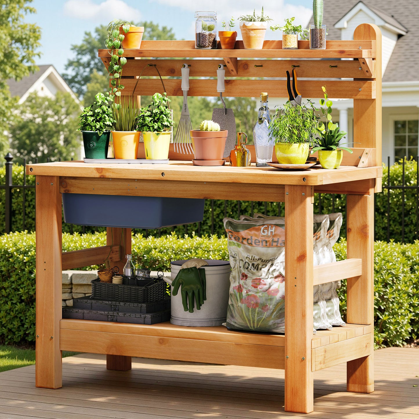 Coop Outdoor Potting Bench Amerlife - Natural Wood