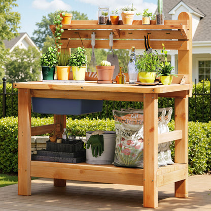 Coop Outdoor Potting Bench Amerlife - Natural Wood