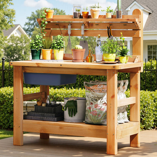 Coop Outdoor Potting Bench Amerlife - Natural Wood