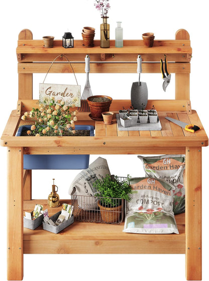 Coop Outdoor Potting Bench Amerlife - Natural Wood
