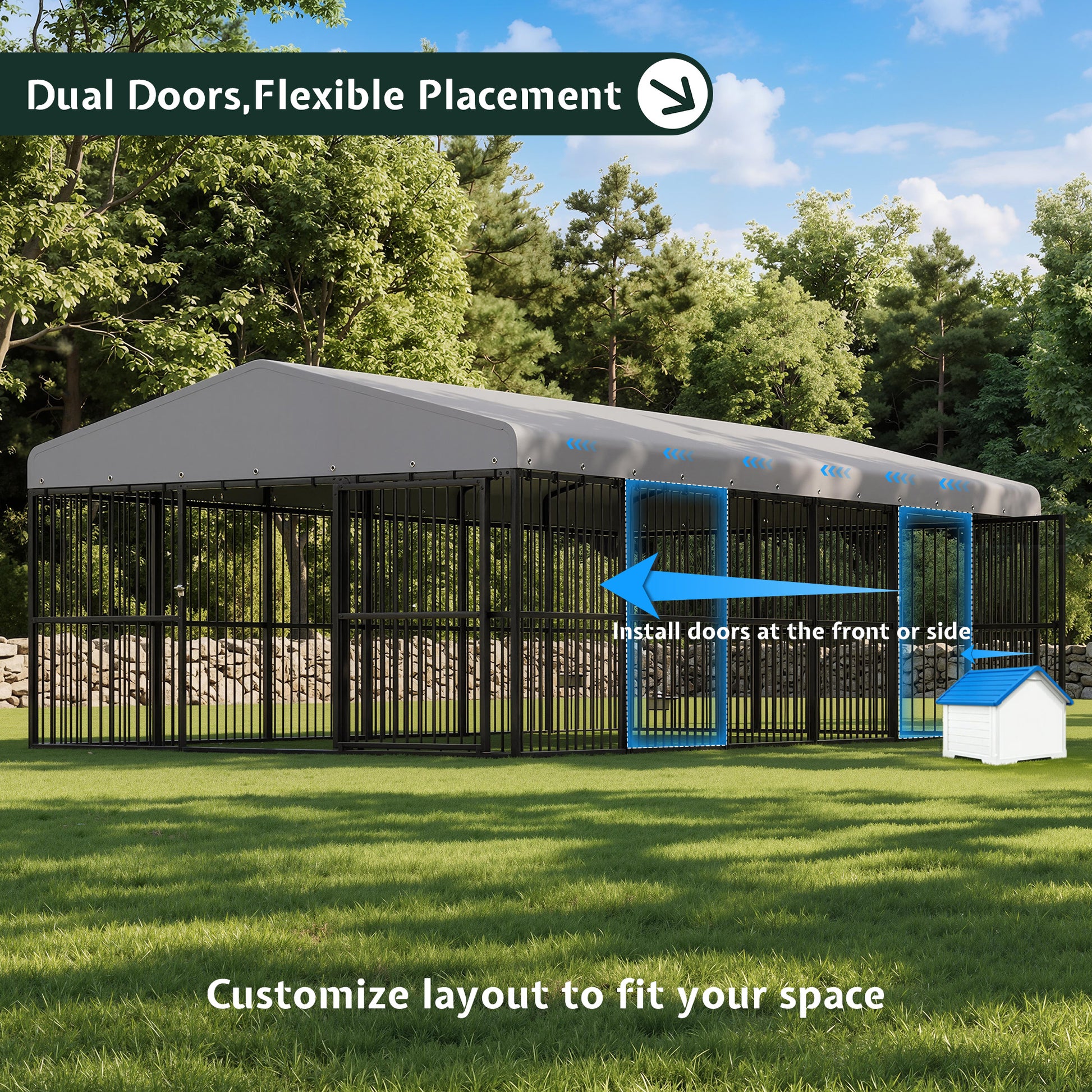 Heavy-Duty Outdoor Dog Kennel with Roof