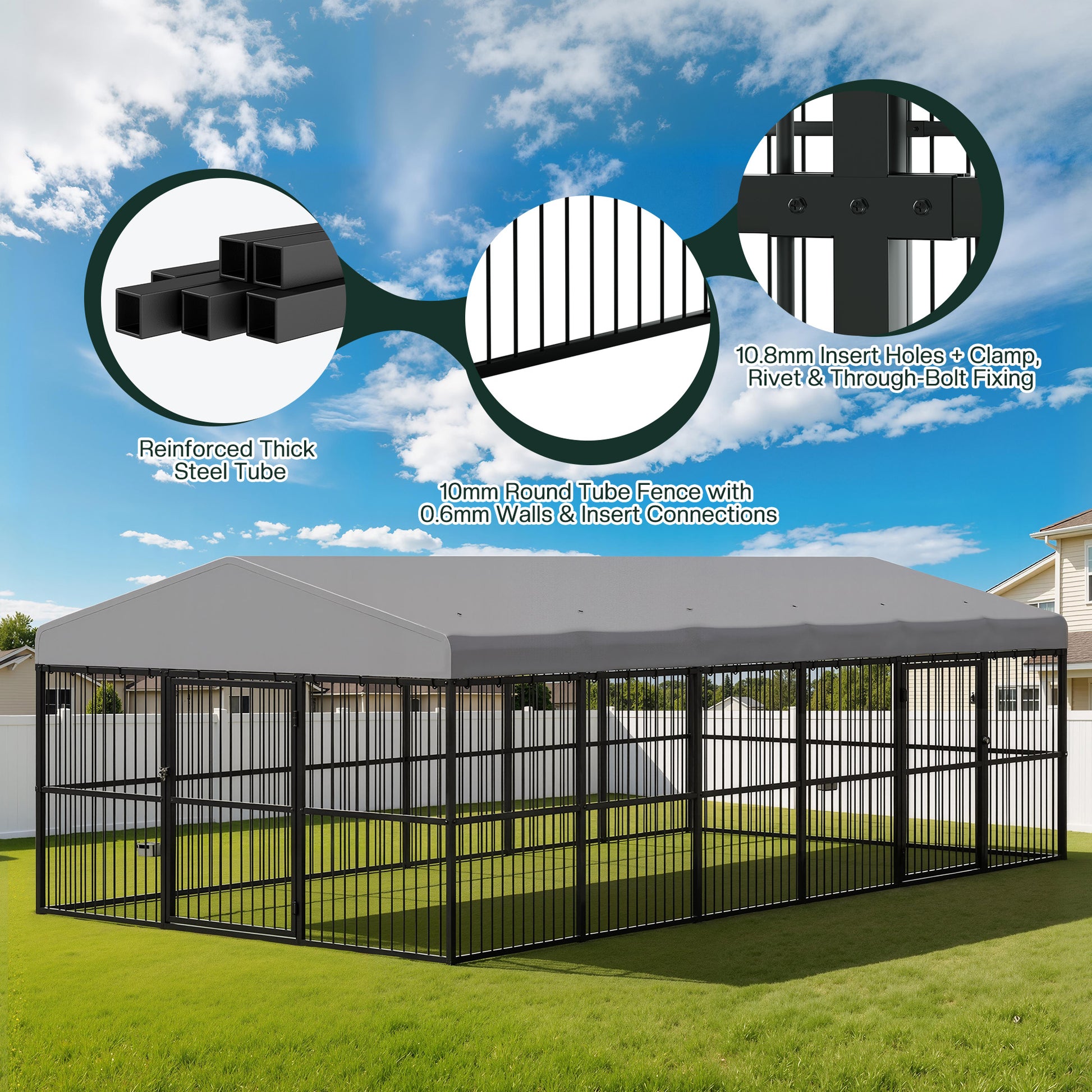 Heavy-Duty Outdoor Dog Kennel with Roof