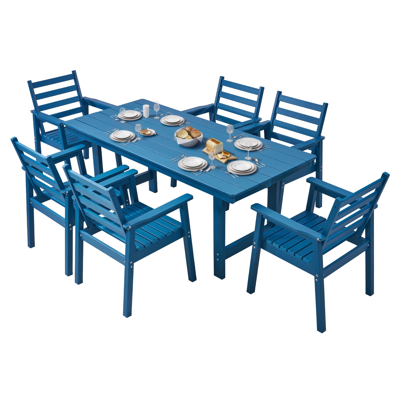 Beverly 7-Piece Outdoor Dining Table Set - Blue