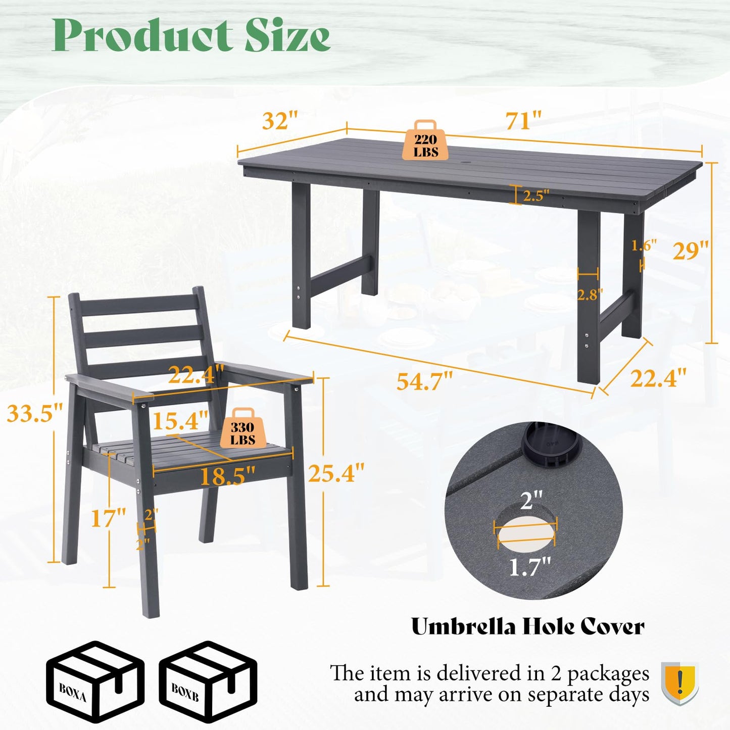 Beverly 7-Piece Outdoor Dining Table Set - Gray