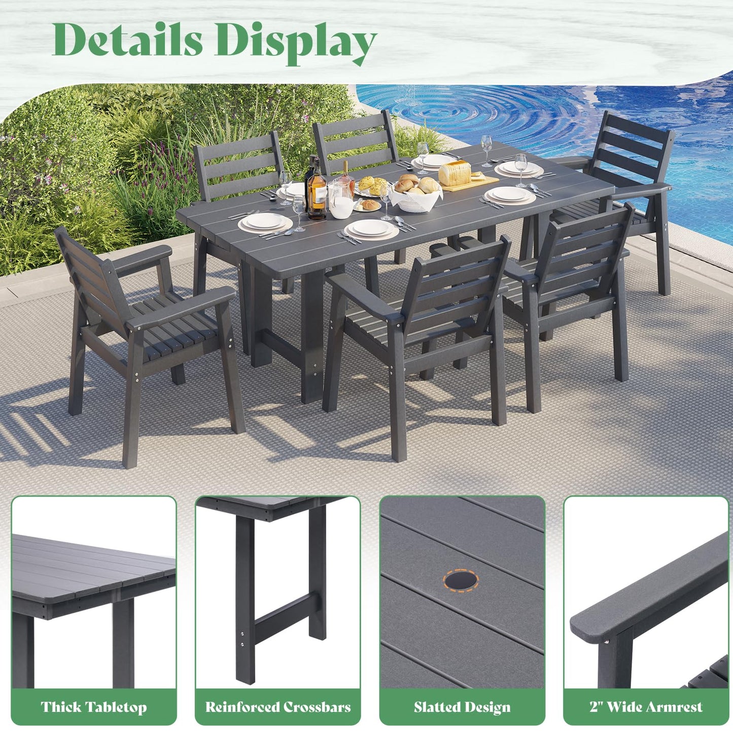 Beverly 7-Piece Outdoor Dining Table Set - Gray