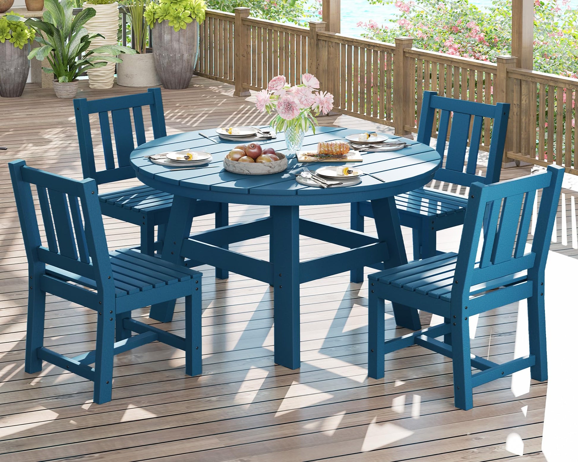 Heath 5-Piece Outdoor Dining Table Set Blue