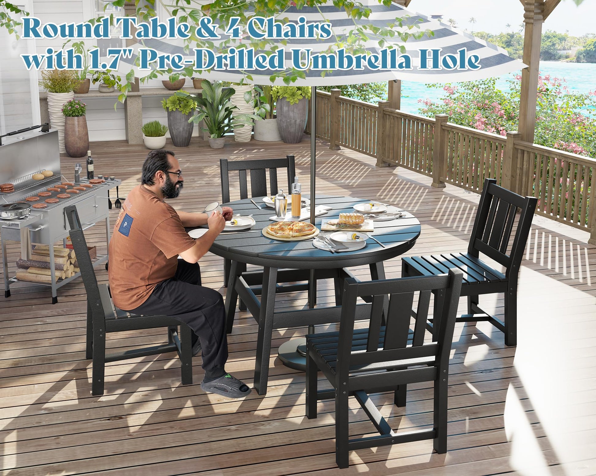 Heath 5-Piece Outdoor Dining Table Set Black