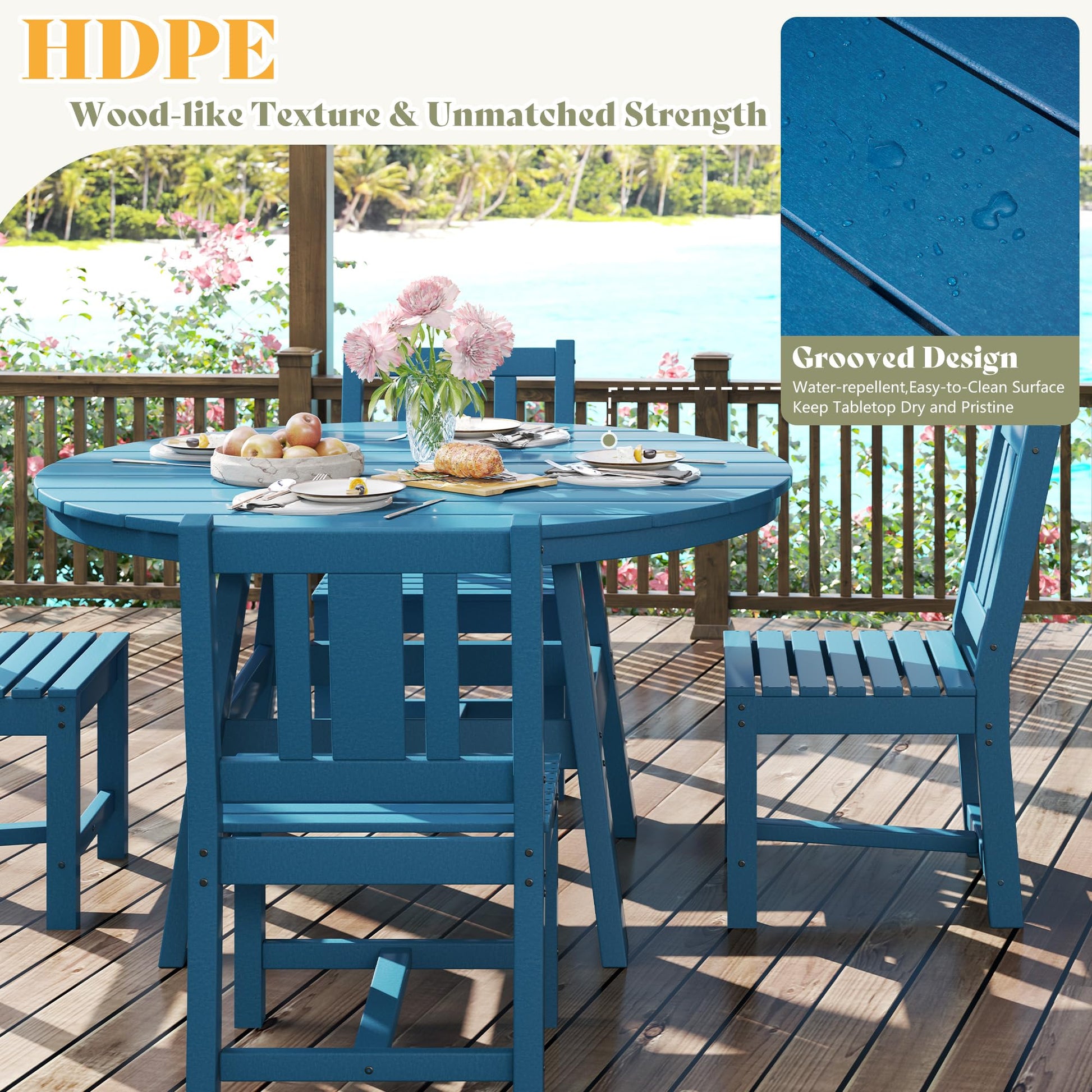 Heath 5-Piece Outdoor Dining Table Set Blue