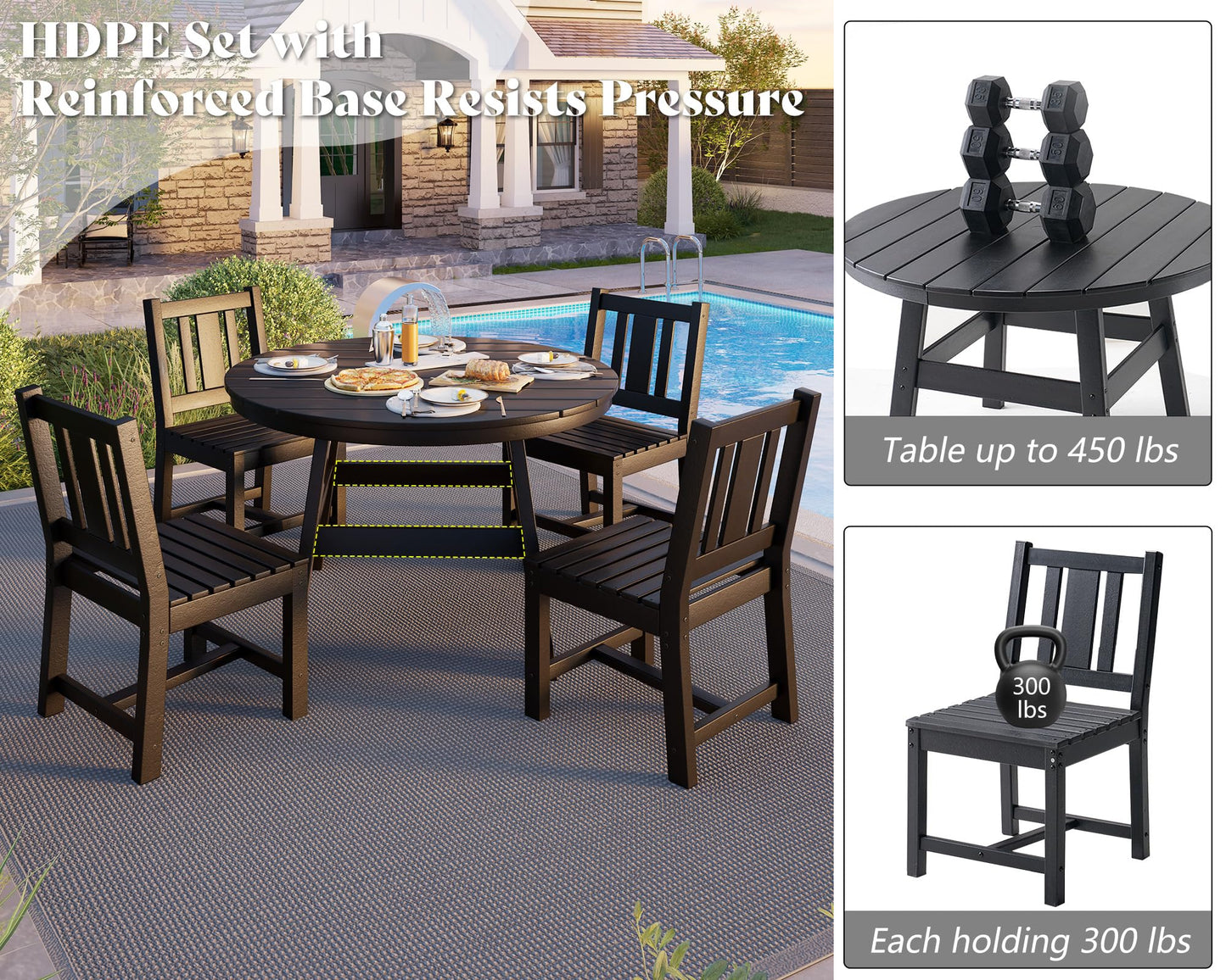 Heath 5-Piece Outdoor Dining Table Set Black