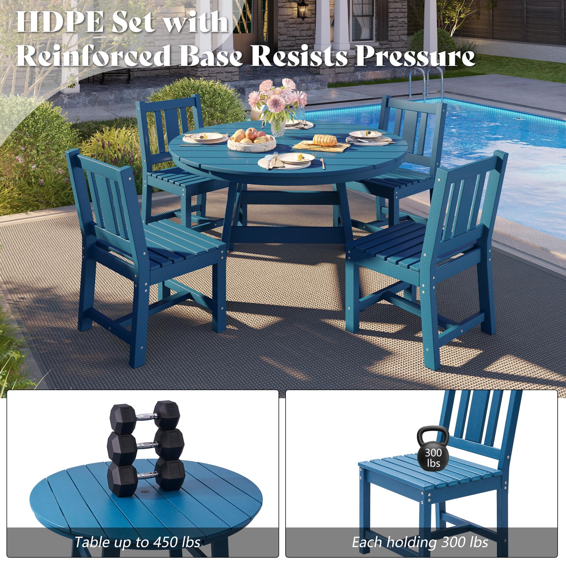 Heath 5-Piece Outdoor Dining Table Set Blue