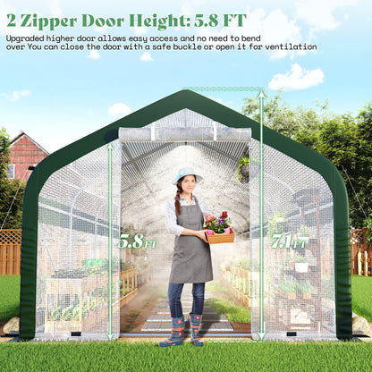 Canopy 34x10 FT Walk-In Greenhouse with Watering System-White+Green-34x10 FT(Frame NOT Included)