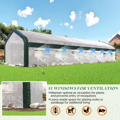 Canopy 34x10 FT Walk-In Greenhouse with Watering System-White+Green-34x10 FT(Frame NOT Included)