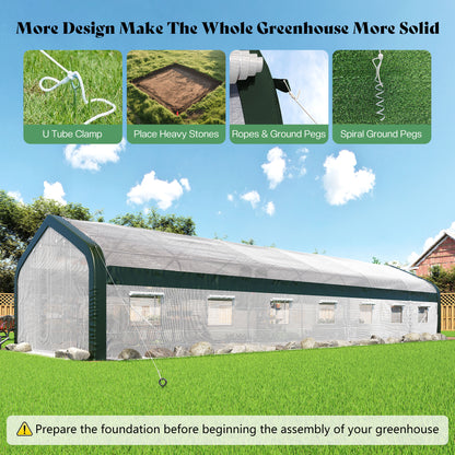 Canopy 34x10 FT Walk-In Greenhouse with Watering System-White+Green-34x10 FT(Frame NOT Included)